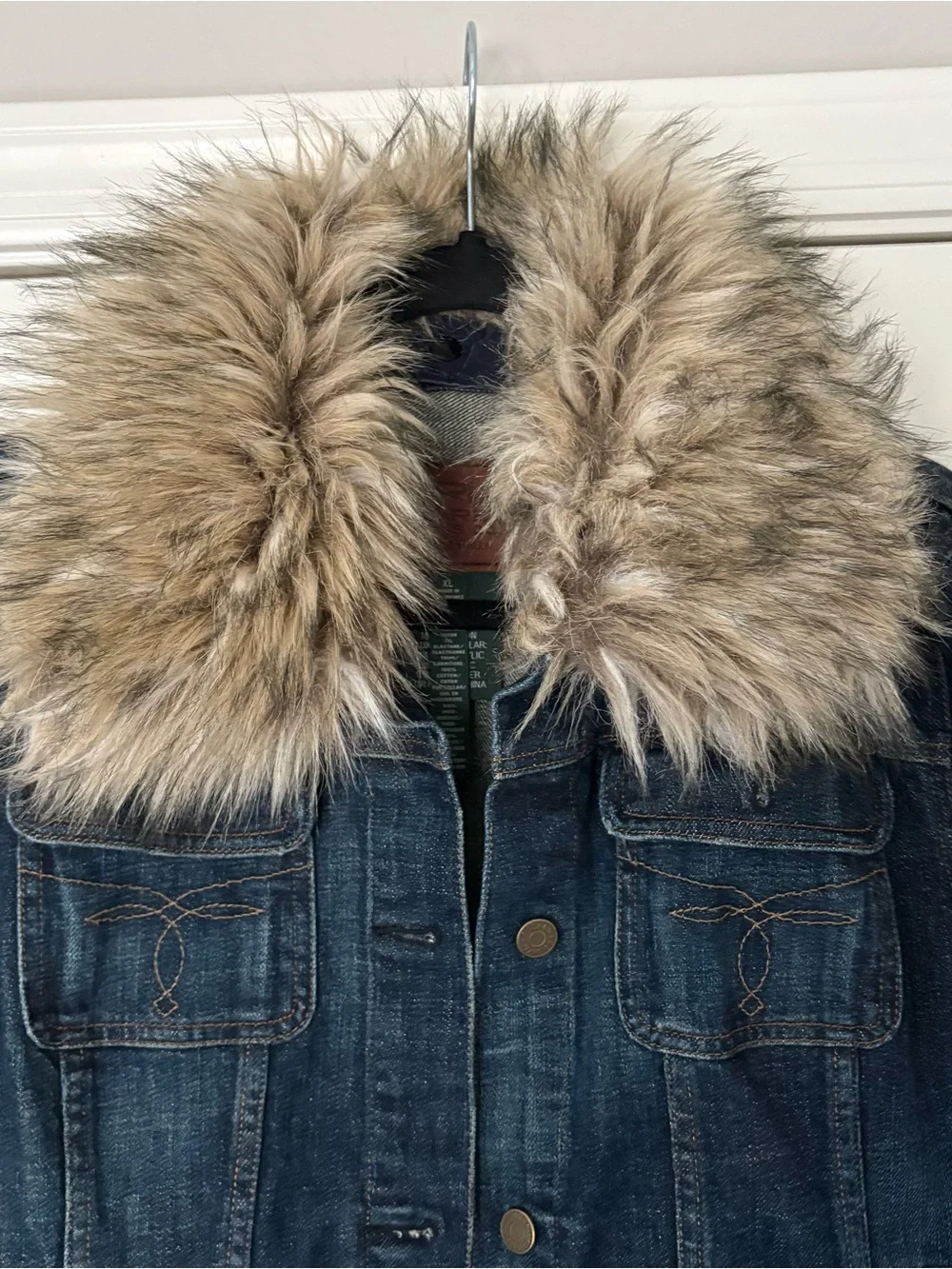 Ralph Lauren Jeans Co. Women’s Faux Fur Collar Dark Denim Jacket - Picture 9 of 11